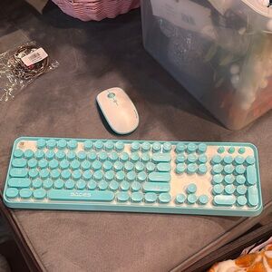 SADES Blue and White Keyboard and Mouse Set